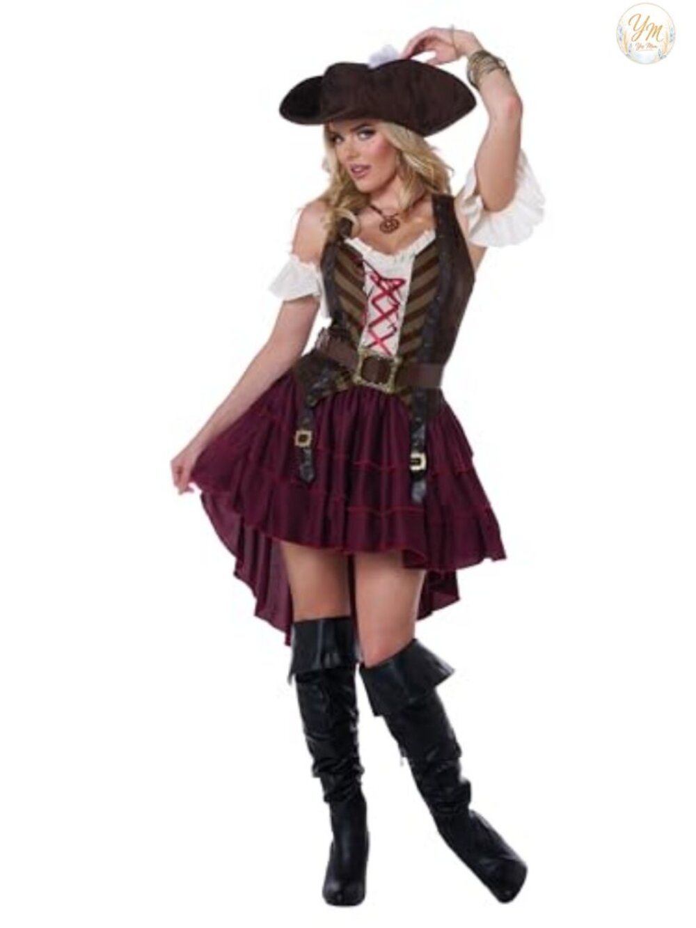 Sexy Swashbuckler Pirate Captain Costume Lace-Up Bodice Hat
